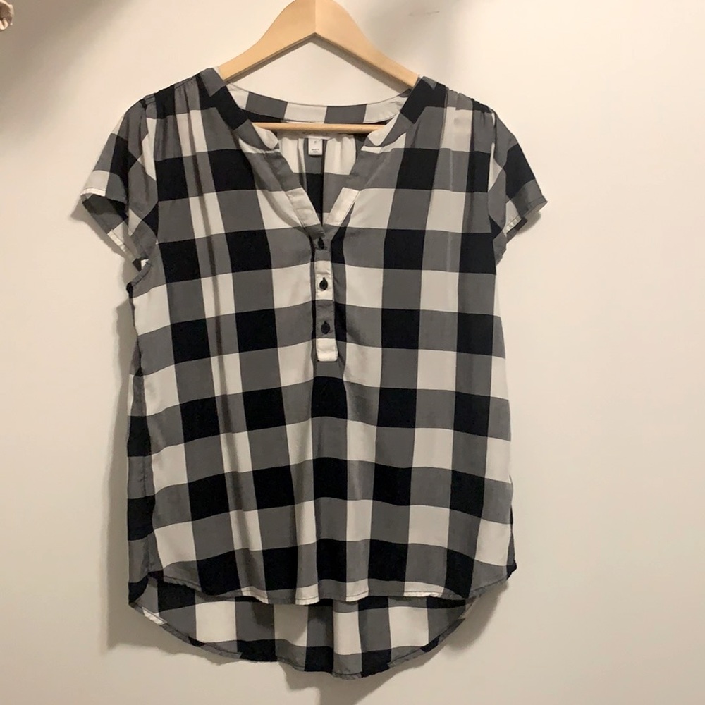 Cap sleeve check print blouse